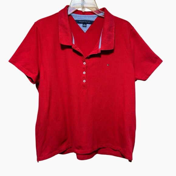 Tommy Hilfiger Women's Red Polo Shirt Classic 5-Button Logo Preppy Casual XXL - Picture 1 of 5